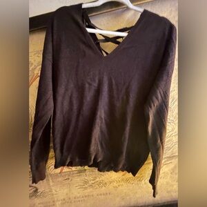 Lilla P Dark Brown Sweater Braided Criss Cross Laced Back Design SZ Small *
